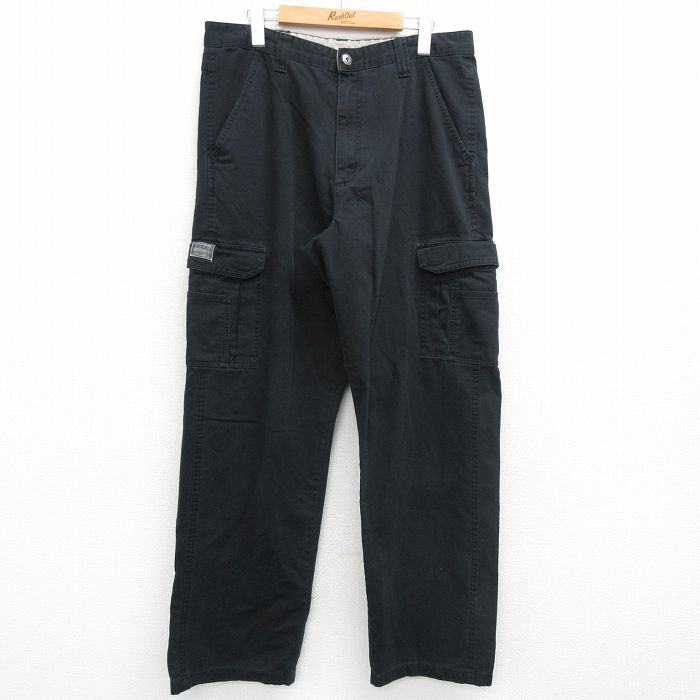 W34★古着 ラングラー Wrangler カーゴ パンツ メンズ コットン 黒 ブラック 25mar08 中古 ボトムス ロング