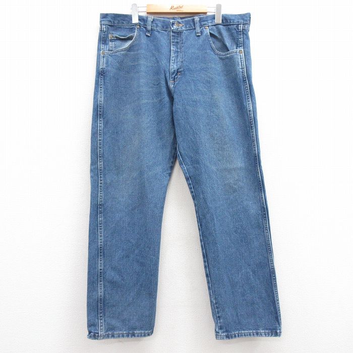W39★古着 ラングラー Wrangler ジーンズ メンズ ヒゲ 大きいサイズ コットン 紺 ネイビー デニム 25mar08 中古 ボトムス ジーパン Gパン ロング パンツ