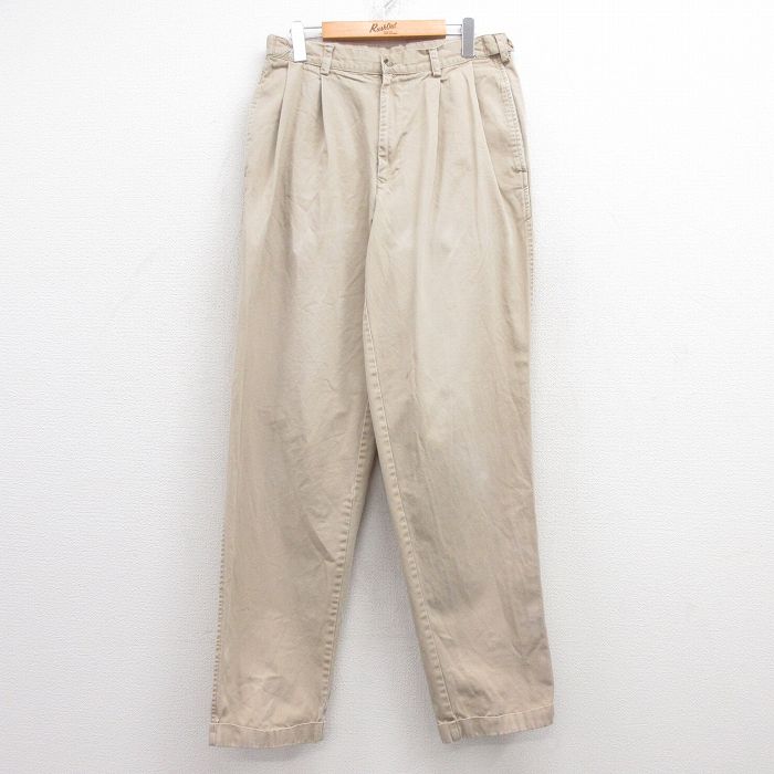 W31★古着 IZOD パンツ メンズ 90年代 90s コットン ベージュ カーキ 25mar08 中古 ボトムス ロング