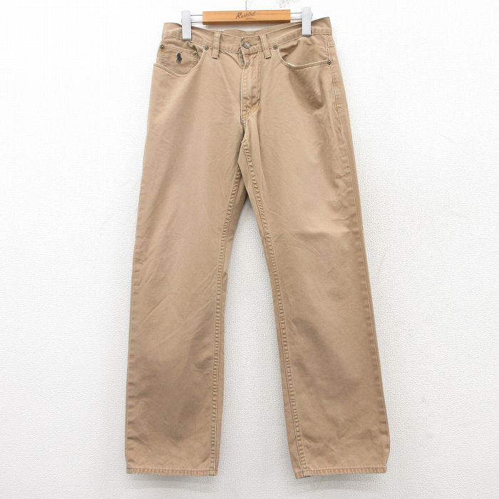 W30★古着 ラルフローレン Ralph Lauren ブランド ジーンズ メンズ ワンポイントロゴ コットン ベージュ カーキ デニム 25mar10 中古 ボトムス ジーパン Gパン ロング パンツ