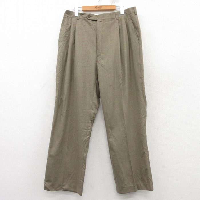 W35★古着 ブルックスブラザーズ BROOKS BROTHERS ブランド スラックス パンツ メンズ 00年代 00s ウール イタリア製 ベージュ カーキ 【spe】 25mar10 中古 ボトムス ロング