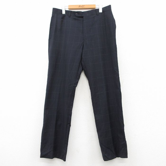 【50%OFF】W34★古着 トミーヒルフィガー TOMMY HILFIGER ブランド スラックス パンツ メンズ 濃紺他 ネイビー チェック 25mar10 中古 ボトムス ロング