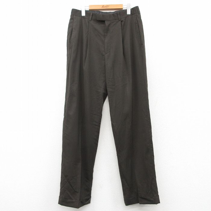【50%OFF】W33★古着 ダナキャラン DKNY DENY スラックス パンツ メンズ 濃ベージュ カーキ 25mar10 中古 ボトムス ロング