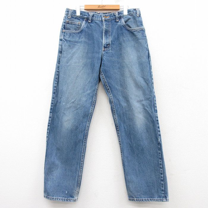 W34★古着 ジーンズ メンズ コットン 紺 ネイビー デニム 25mar10 中古 ボトムス ジーパン Gパン ロング パンツ