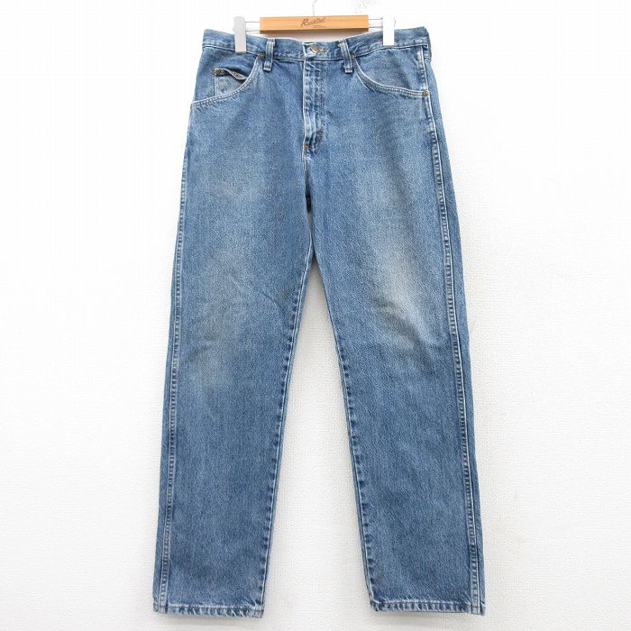 W33★古着 ラングラー Wrangler ジーンズ メンズ コットン 紺 ネイビー デニム 25mar10 中古 ボトムス ジーパン Gパン ロング パンツ