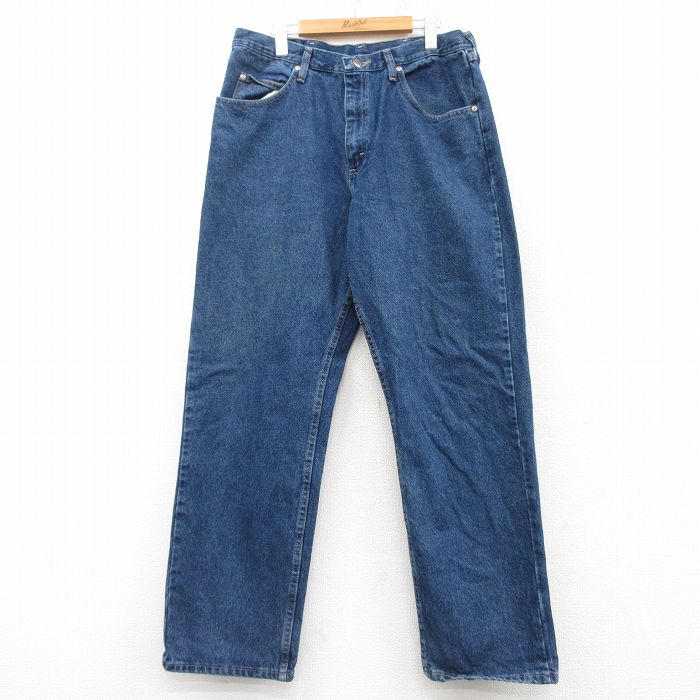 W35★古着 ラングラー Wrangler ジーンズ メンズ コットン 紺 ネイビー デニム 25mar10 中古 ボトムス ジーパン Gパン ロング パンツ