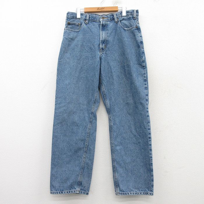 W34★古着 ジーンズ メンズ コットン 紺 ネイビー デニム 25mar10 中古 ボトムス ジーパン Gパン ロング パンツ