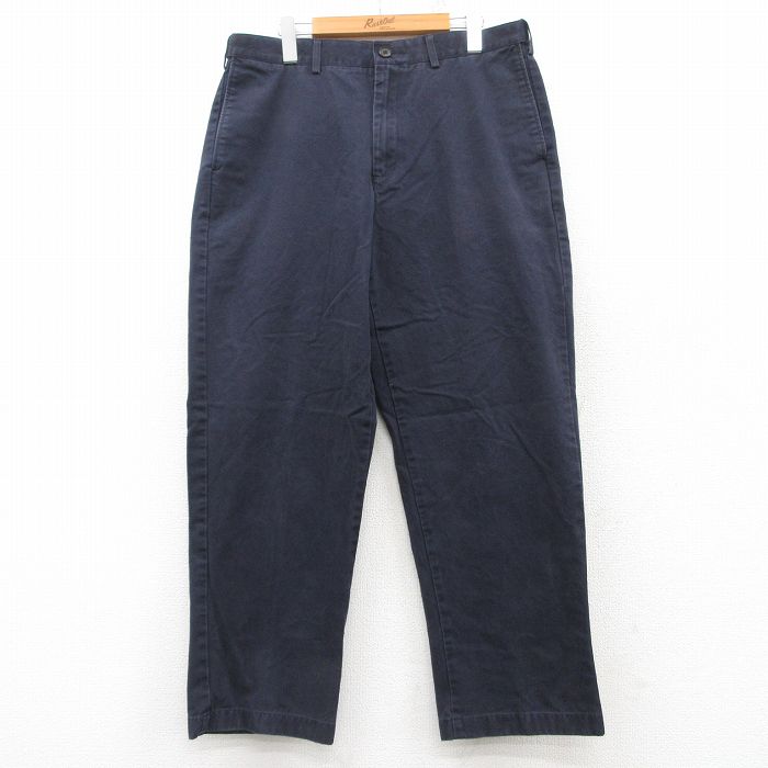 W34★古着 ランズエンド パンツ メンズ コットン 紺 ネイビー 25mar10 中古 ボトムス ロング