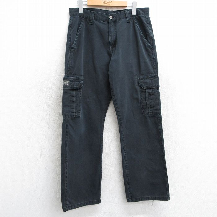W33★古着 ラングラー Wrangler カーゴ パンツ メンズ 黒 ブラック 25mar10 中古 ボトムス ロング