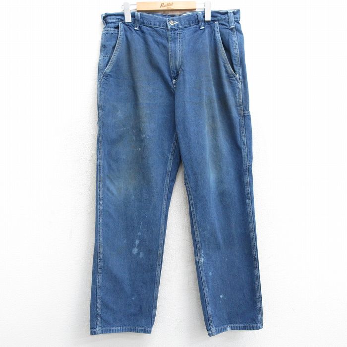 W38★古着 カーハート Carhartt ペインター パンツ メンズ コットン 紺 ネイビー デニム 【spe】 25mar10 中古 ボトムス ロング