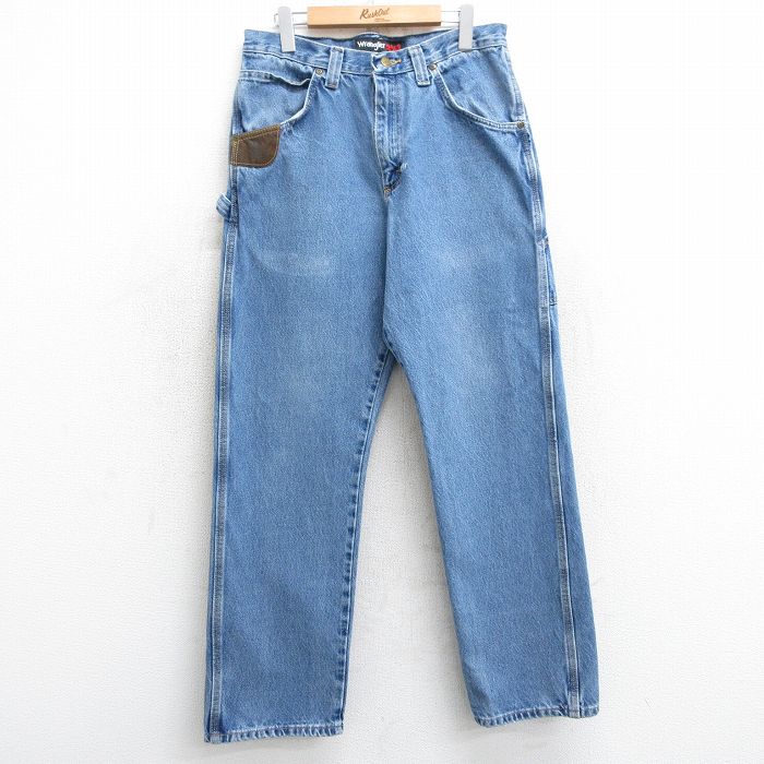 W32★古着 ラングラー Wrangler ペインター パンツ メンズ コットン 紺 ネイビー デニム 25mar10 中古 ボトムス ロング