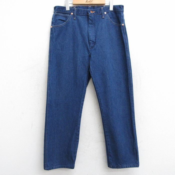 W35★古着 ラングラー Wrangler ジーンズ メンズ コットン 紺 ネイビー デニム 25mar10 中古 ボトムス ジーパン Gパン ロング パンツ