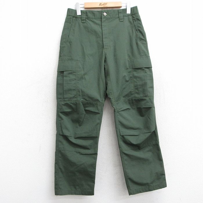 W30★古着 カーゴ パンツ メンズ リップストップ 濃緑 グリーン 25mar10 中古 ボトムス ロング