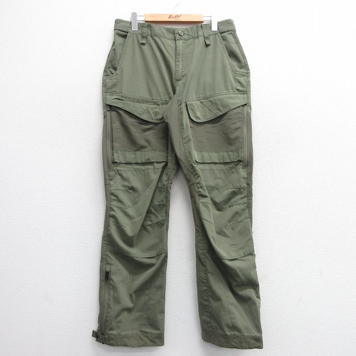 W35★古着 ワーク パンツ メンズ リップストップ 緑 グリーン 25mar10 中古 ボトムス ロング