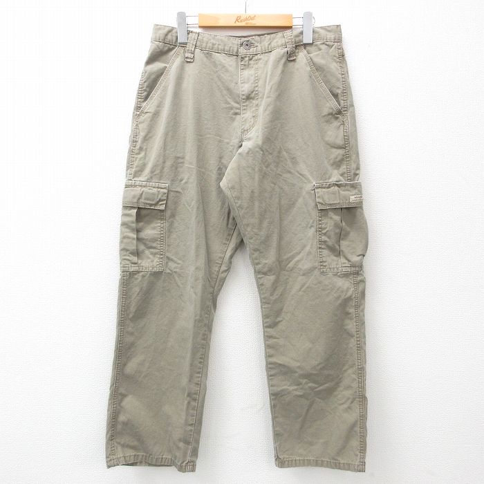 W32★古着 ラングラー Wrangler カーゴ パンツ メンズ リップストップ コットン ベージュ カーキ 25mar11 中古 ボトムス ロング