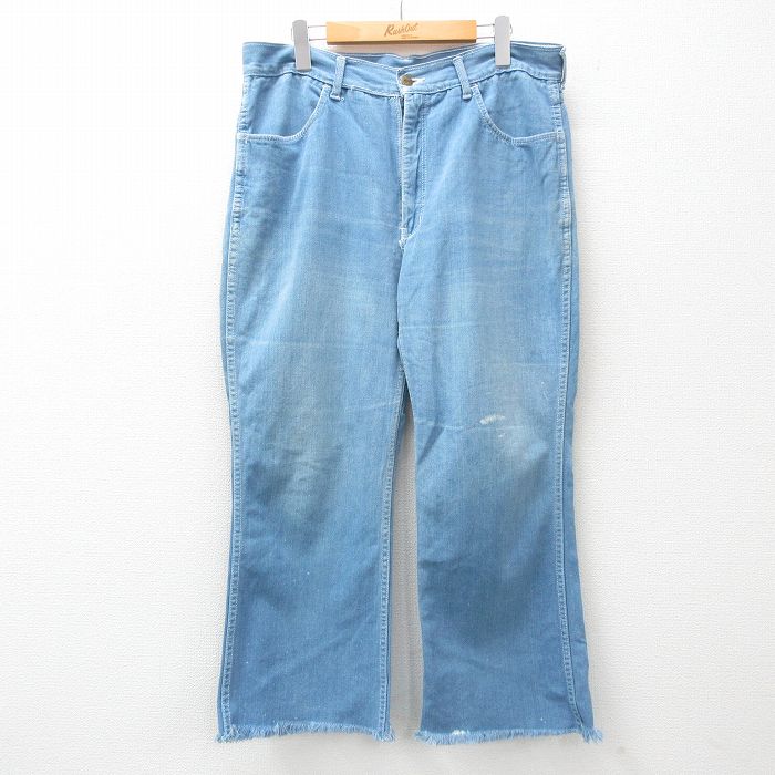 W35★古着 ジーンズ メンズ コットン 薄紺 ネイビー デニム 25mar11 中古 ボトムス ジーパン Gパン ロング パンツ