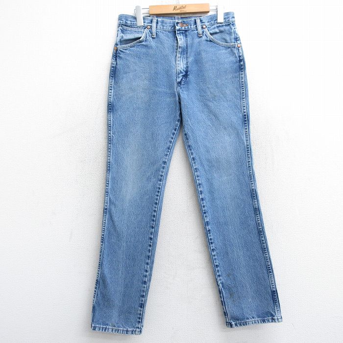 W32★古着 ラングラー Wrangler ジーンズ メンズ コットン 紺 ネイビー デニム 25mar11 中古 ボトムス ジーパン Gパン ロング パンツ