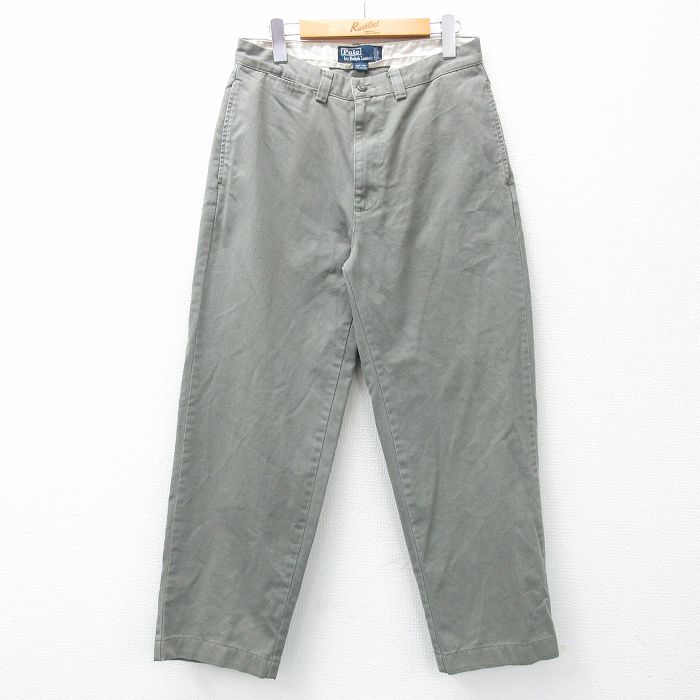 W29★古着 ラルフローレン Ralph Lauren ブランド チノ パンツ チノパン メンズ 90年代 90s ワンポイントロゴ コットン 薄緑 グリーン 25mar11 中古 ボトムス ロング
