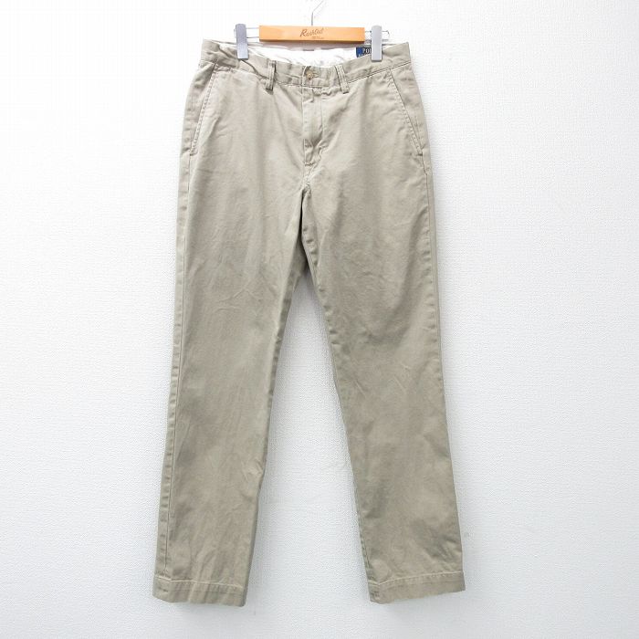 W30★古着 ラルフローレン Ralph Lauren ブランド チノ パンツ チノパン メンズ ワンポイントロゴ コットン 薄ベージュ カーキ 25mar11 中古 ボトムス ロング