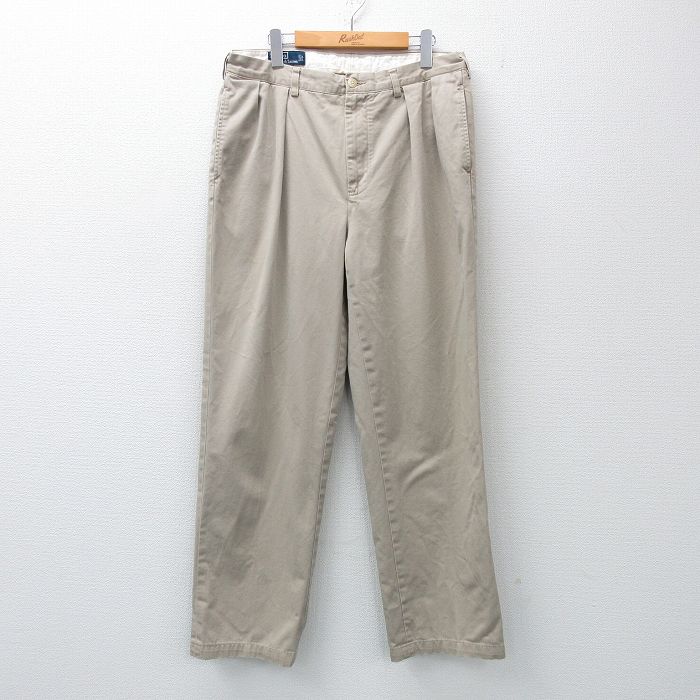 W31★古着 ラルフローレン Ralph Lauren ブランド チノ パンツ チノパン メンズ 90年代 90s ワンポイントロゴ コットン 薄ベージュ カーキ 【spe】 25mar11 中古 ボトムス ロング