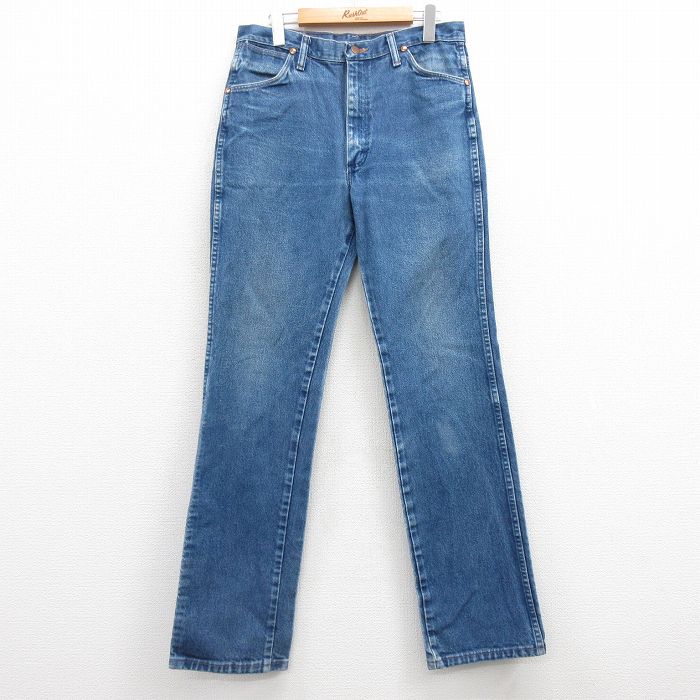 W32★古着 ラングラー Wrangler ジーンズ メンズ コットン 紺 ネイビー デニム 25mar11 中古 ボトムス ジーパン Gパン ロング パンツ
