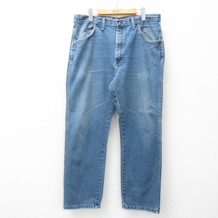 W37★古着 ラスラー ジーンズ メンズ 90年代 90s ヒゲ コットン USA製 紺 ネイビー デニム 25mar12 中古 ボトムス ジーパン Gパン ロング パンツ