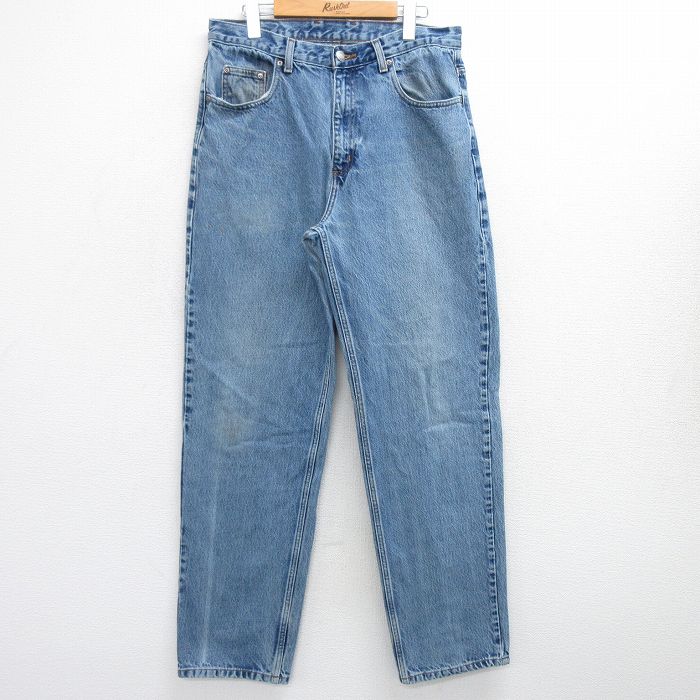 W34★古着 ジーンズ メンズ コットン 紺 ネイビー デニム 25mar12 中古 ボトムス ジーパン Gパン ロング パンツ