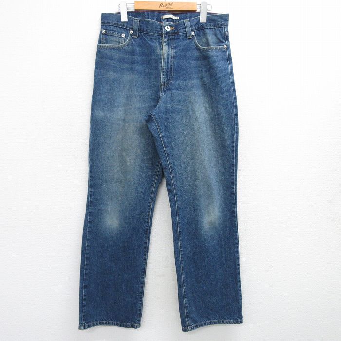W32★古着 エルエルビーン LLBEAN ジーンズ メンズ 00年代 00s ヒゲ コットン 紺 ネイビー デニム 25mar12 中古 ボトムス ジーパン Gパン ロング パンツ