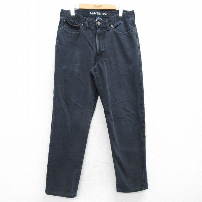 W32★古着 ランズエンド ジーンズ メンズ コットン 黒 ブラック デニム 25mar12 中古 ボトムス ジーパン Gパン ロング パンツ