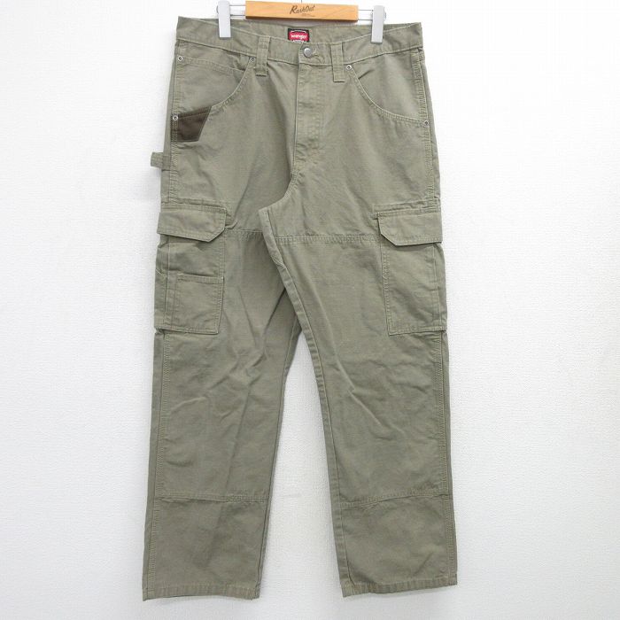 W34★古着 ラングラー Wrangler ペインター カーゴ パンツ メンズ コットン 緑系 グリーン 25mar12 中古 ボトムス ロング