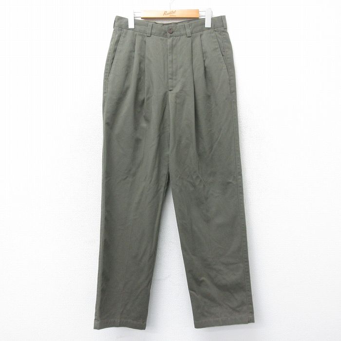 W32★古着 パンツ メンズ コットン 濃緑 グリーン 25mar12 中古 ボトムス ロング