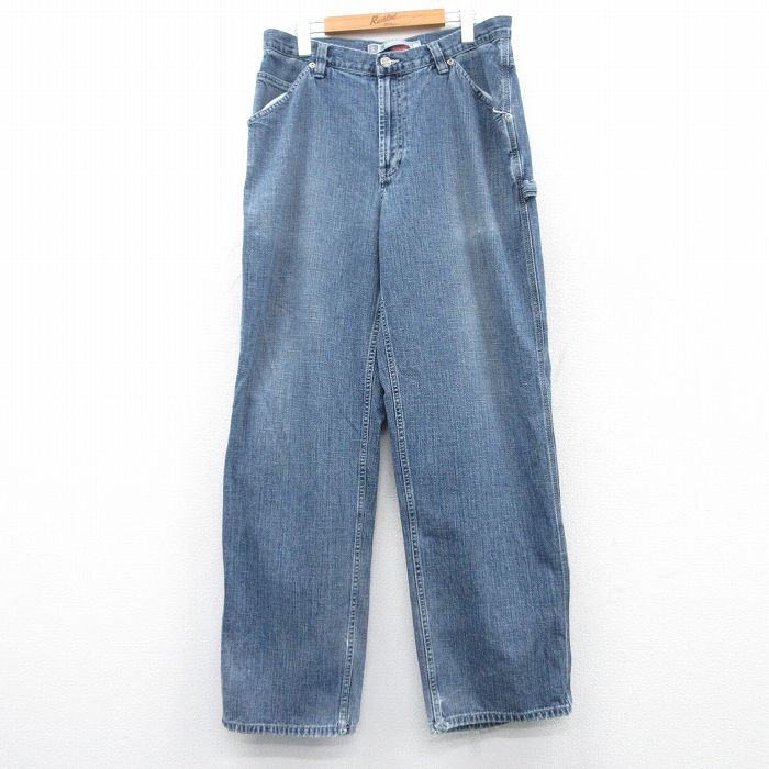 W34★古着 ペインター パンツ メンズ コットン 紺 ネイビー デニム 25mar12 中古 ボトムス ロング