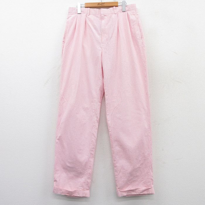 W33★古着 ラルフローレン Ralph Lauren ブランド パンツ メンズ 90年代 90s シアサッカー コットン ピンク他 ストライプ 【spe】 25mar12 中古 ボトムス ロング