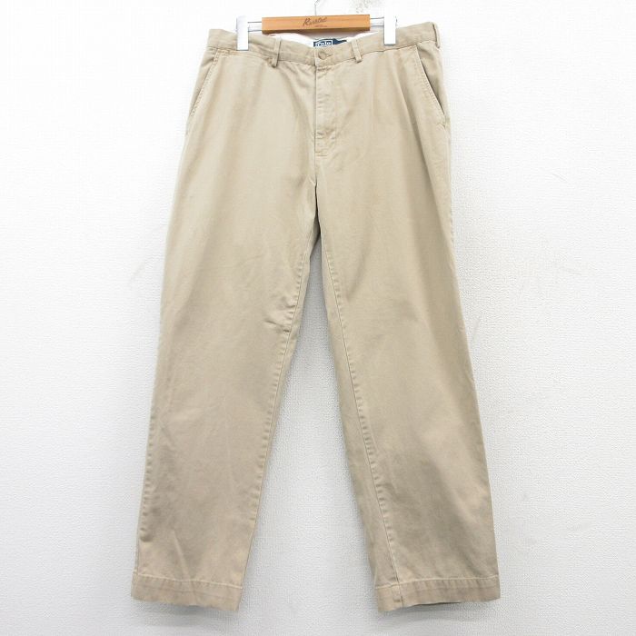 W34★古着 ラルフローレン Ralph Lauren ブランド チノ パンツ チノパン メンズ 90年代 90s ワンポイントロゴ コットン ベージュ系 カーキ 25mar12 中古 ボトムス ロング