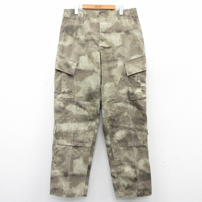 W35★古着 カーゴ パンツ メンズ リップストップ 緑系他 グリーン 迷彩 25mar12 中古 ボトムス ロング