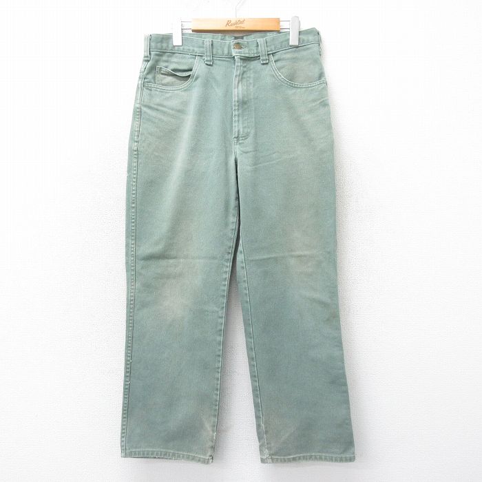 W33★古着 ジーンズ メンズ 90年代 90s コットン USA製 緑 グリーン デニム 25mar12 中古 ボトムス ジーパン Gパン ロング パンツ