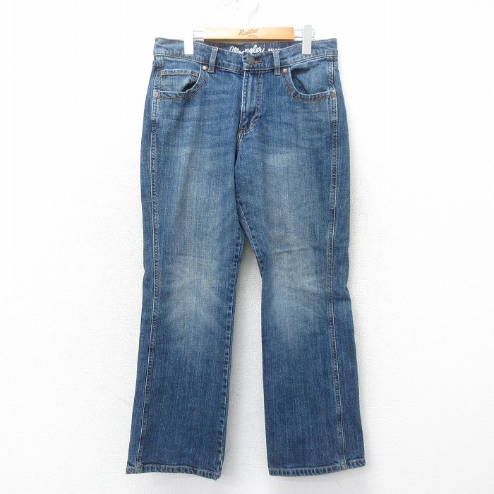 W32★古着 ラングラー Wrangler ジーンズ メンズ フレア ブーツカット ヒゲ 紺 ネイビー デニム 25mar12 中古 ボトムス ジーパン Gパン ロング パンツ