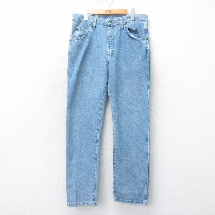 W34★古着 ラングラー Wrangler ジーンズ メンズ コットン 薄紺 ネイビー デニム 25mar12 中古 ボトムス ジーパン Gパン ロング パンツ