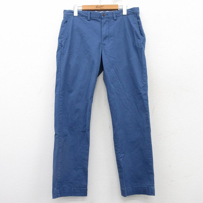 W33★古着 ラルフローレン Ralph Lauren ブランド パンツ メンズ ワンポイントロゴ 薄紺 ネイビー 25mar12 中古 ボトムス ロング