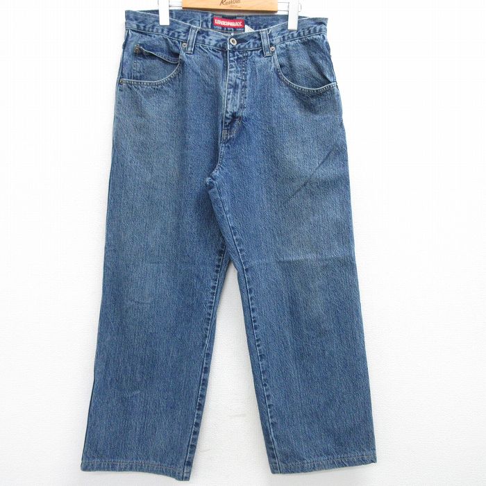 W34★古着 ユニオンベイ ジーンズ メンズ 00年代 00s コットン 紺 ネイビー デニム 【spe】 25mar13 中古 ボトムス ジーパン Gパン ロング パンツ