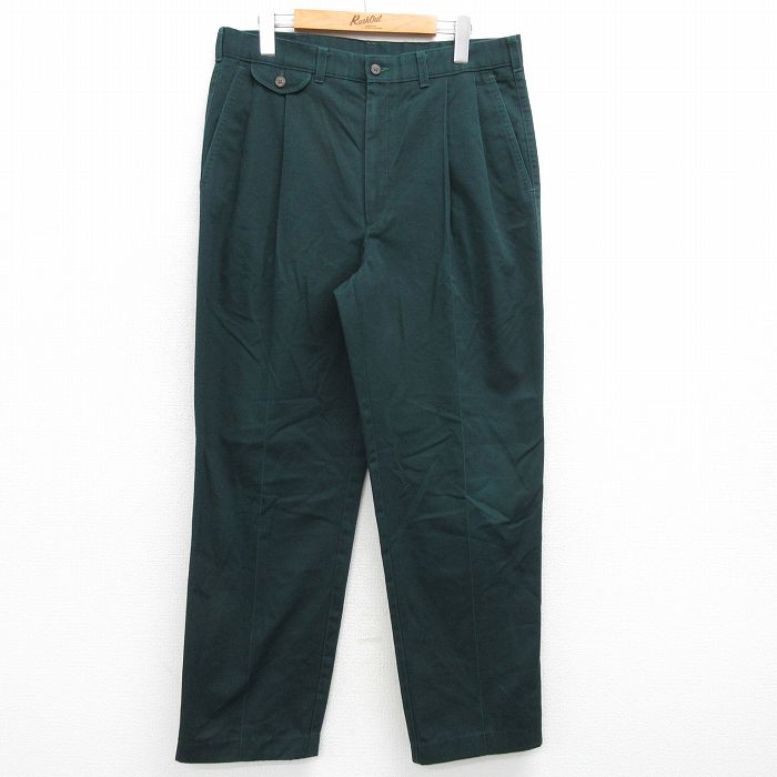 W34★古着 HAGGAR パンツ メンズ コットン 緑 グリーン 25mar13 中古 ボトムス ロング