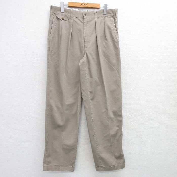W34★古着 パンツ メンズ 00年代 00s コットン ベージュ カーキ 25mar13 中古 ボトムス ロング