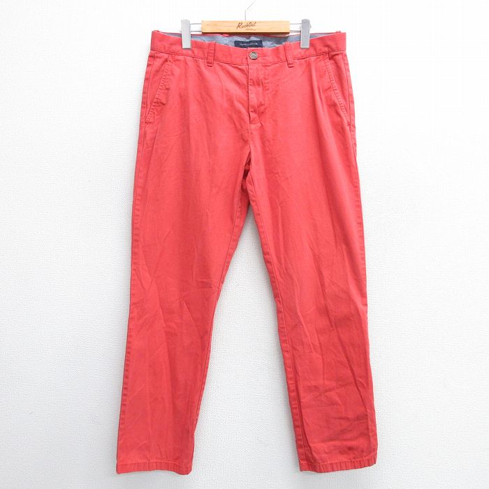 W34★古着 トミーヒルフィガー TOMMY HILFIGER ブランド パンツ メンズ ワンポイントロゴ コットン オレンジ系 25mar13 中古 ボトムス ロング