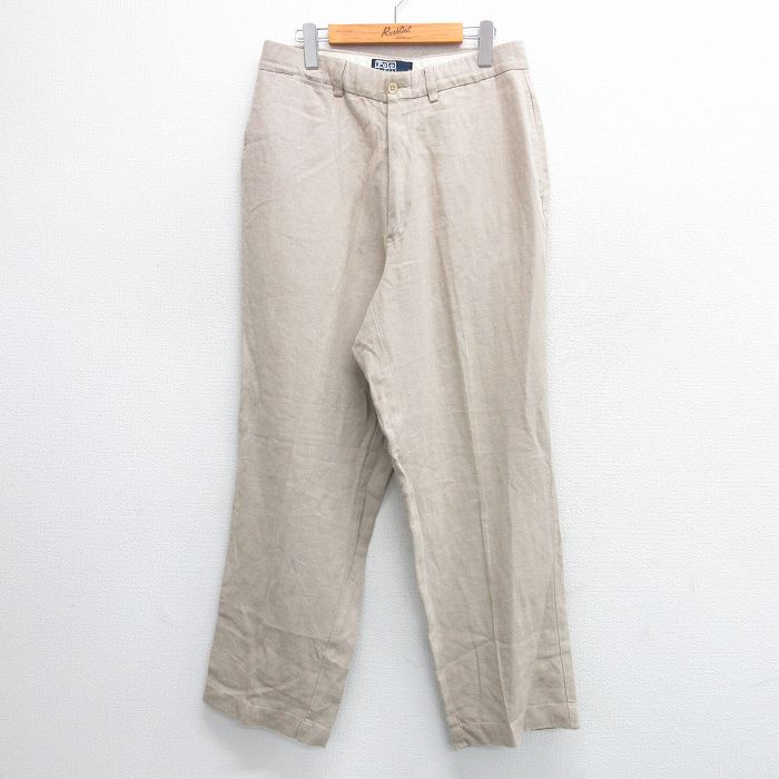 W30★古着 ラルフローレン Ralph Lauren ブランド パンツ メンズ 90年代 90s リネン ベージュ カーキ 25mar13 中古 ボトムス ロング