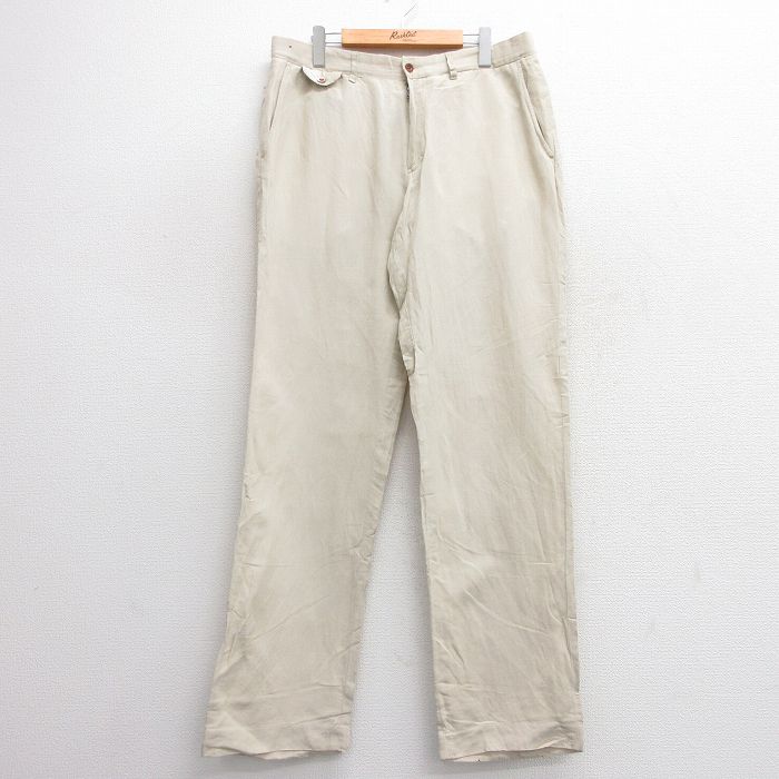 W34★古着 ラルフローレン Ralph Lauren ブランド パンツ メンズ リネン ベージュ カーキ 25mar13 中古 ボトムス ロング