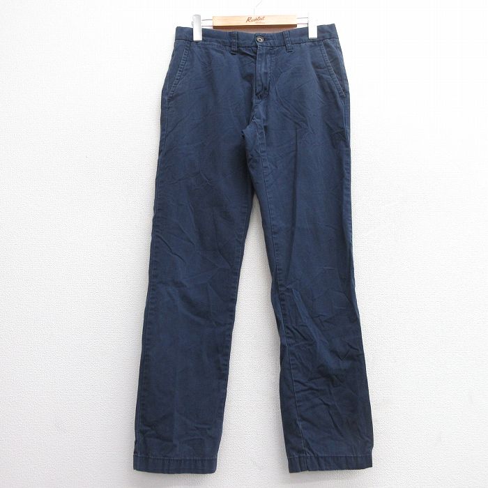 【50%OFF】W30★古着 トミーヒルフィガー TOMMY HILFIGER ブランド パンツ メンズ ワンポイントロゴ コットン 紺 ネイビー 25mar13 中古 ボトムス ロング