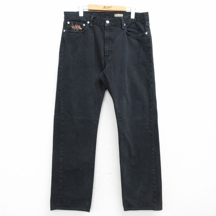 W36★古着 ラルフローレン Ralph Lauren ブランド ジーンズ メンズ ワンポイントロゴ コットン 黒 ブラック デニム 【spe】 25mar14 中古 ボトムス ジーパン Gパン ロング パンツ