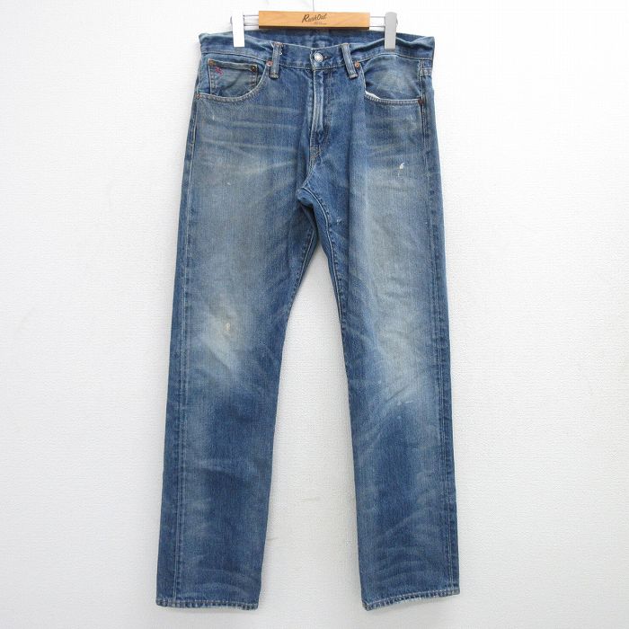 W34★古着 ラルフローレン Ralph Lauren ブランド ジーンズ メンズ ヒゲ コットン 紺 ネイビー デニム 【spe】 25mar14 中古 ボトムス ジーパン Gパン ロング パンツ