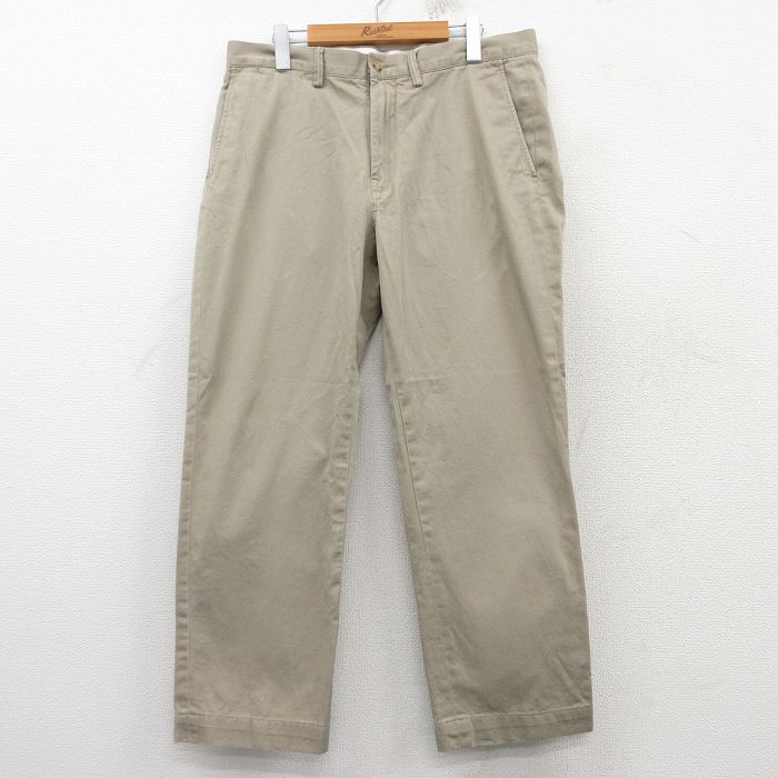 W34★古着 ラルフローレン Ralph Lauren ブランド パンツ メンズ ワンポイントロゴ コットン ベージュ カーキ 25mar14 中古 ボトムス ロング