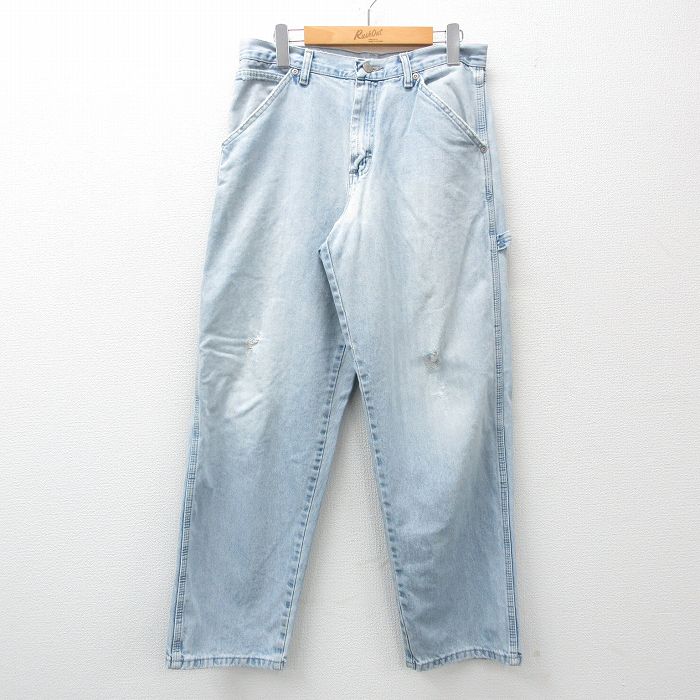 W30★古着 ラングラー Wrangler ペインター パンツ メンズ コットン 紺 ネイビー デニム 25mar14 中古 ボトムス ロング